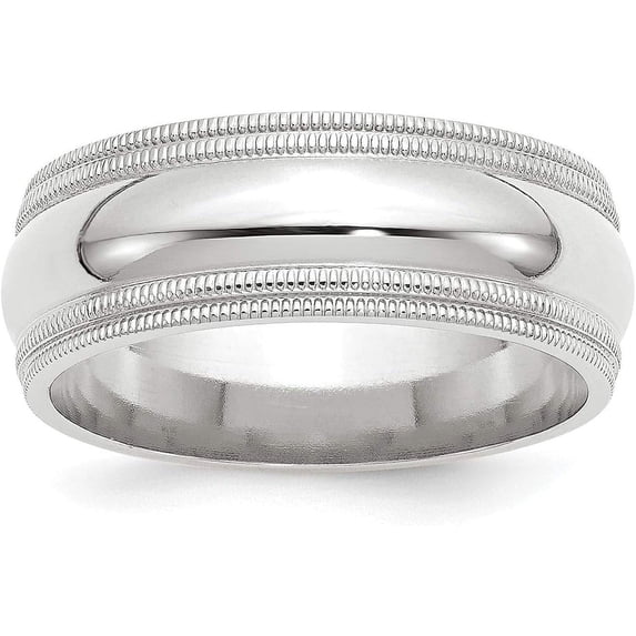 Solid 14k White Gold 8.2mm Double Milgrain Comfort Fit Wedding Band Size 6.5 - Ring Size 6.5