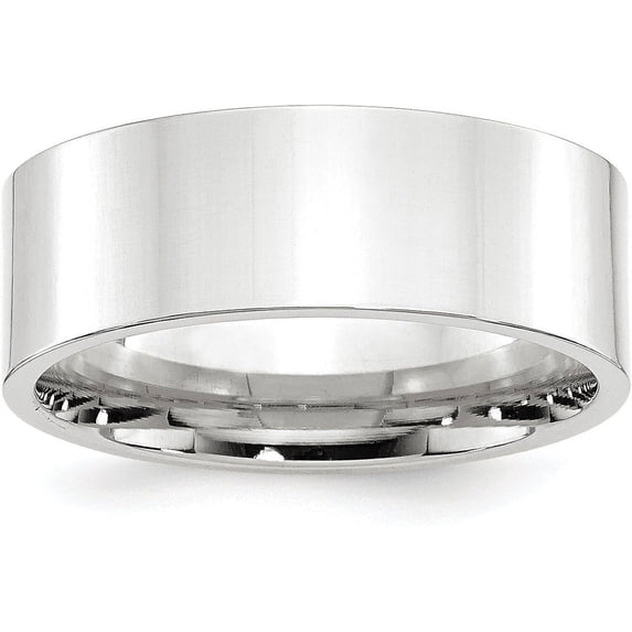 Solid 14k White Gold 8.2mm Standard Weight Flat Comfort Fit Wedding Band Size 9.5 - Ring Size 9.5