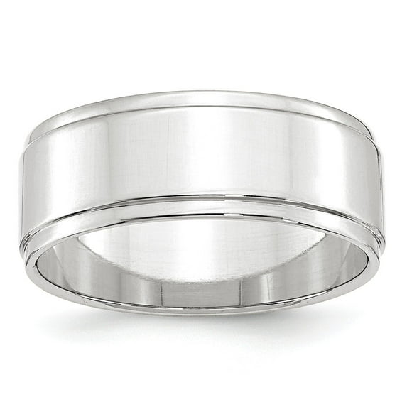 Solid 14k White Gold 8mm Flat with Step Edge Wedding Band Size 9.5