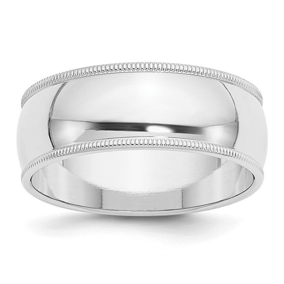Solid 14k White Gold 8mm Men's Milgrain Plain Classic Dome Wedding Band Ring Size 5.5