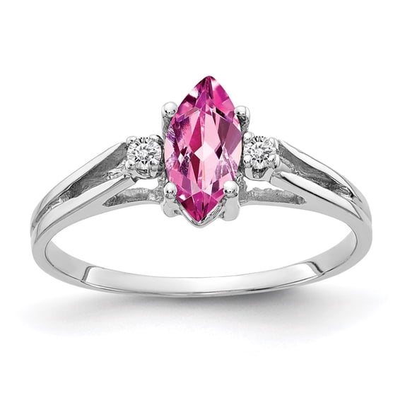 Solid 14k White Gold 8x4mm Marquise Pink Sapphire Diamond Engagement Ring Size 7.5 (.04 cttw.)