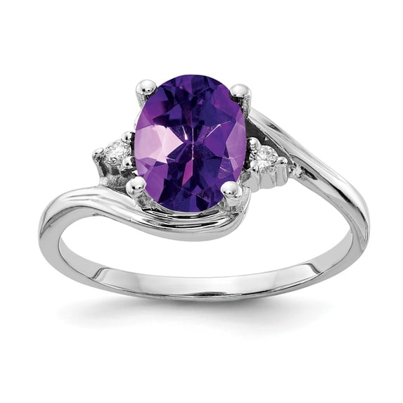 Solid 14k White Gold 8x6mm Oval Amethyst Purple February Gemstone VS Diamond Engagement Ring Size 5 (.03 cttw.)