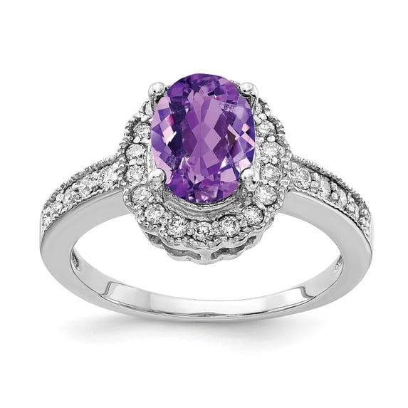 Solid 14k White Gold 8x6mm Oval Amethyst Purple February Gemstone VS Diamond Engagement Ring Size 6.5 (.276 cttw.)