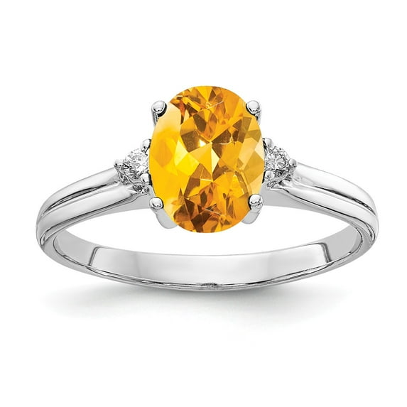 Solid 14k White Gold 8x6mm Oval Citrine Yellow November Gemstone Diamond Engagement Ring Size 6 (.04 cttw.)