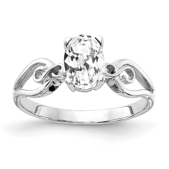 Solid 14k White Gold 8x6mm Oval Cubic Zirconia CZ Anniversary Ring Band Size 5.5