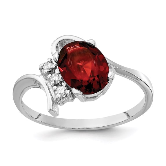 Solid 14k White Gold 8x6mm Oval Garnet January Red Gemstone VS Diamond Engagement Ring Size 8.5 (.051 cttw.)