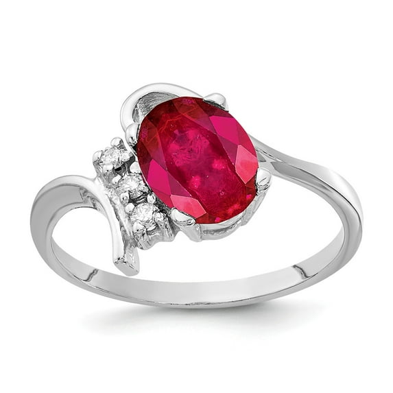 Solid 14k White Gold 8x6mm Oval Ruby VS Diamond Engagement Ring Size 8.5 (.051 cttw.)