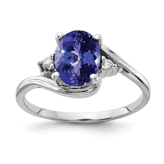 Solid 14k White Gold 8x6mm Oval Tanzanite Blue December Gemstone VS Diamond Engagement Ring Size 7 (.03 cttw.)