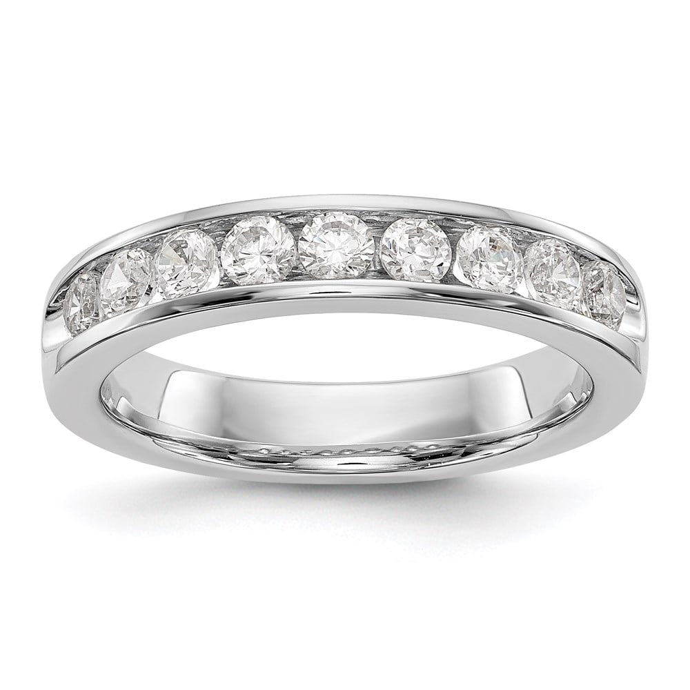 Solid 14k White Gold 9 Stone Ladies Wedding Ring Band with CZ Cubic ...