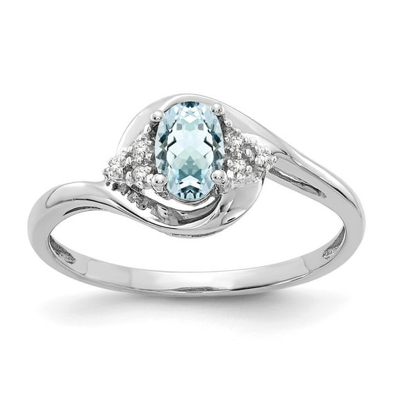 Solid 14k White Gold Aquamarine Blue March Gemstone Diamond Engagement Ring Size 8 (.02 cttw.)