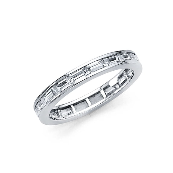 Solid 14k White Gold Baguette Channel Set Cubic Zirconia CZ 3mm Eternity Anniversary Wedding Ring Band 3/4 CTTW -Size 8