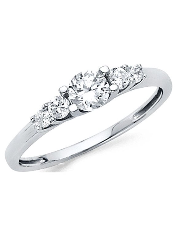 Solid 14k White Gold Band CZ Five Stone Ring Engagement Style Right Hand Polished Finish Fancy, Size 5