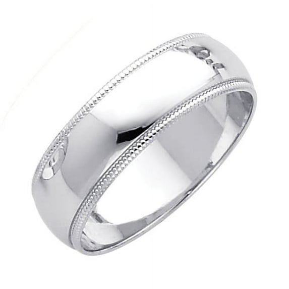 Solid 14k White Gold Band Wedding Ring Plain Milgrain Polished Regular Fit, 6 mm Size 7