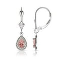 thumbnail image 1 of Solid 14k White Gold Beaded Pear CZ Halo Dangle Leverback Earrings (6mm X 25mm) (january)-Dangle Earring for Women, 1 of 2