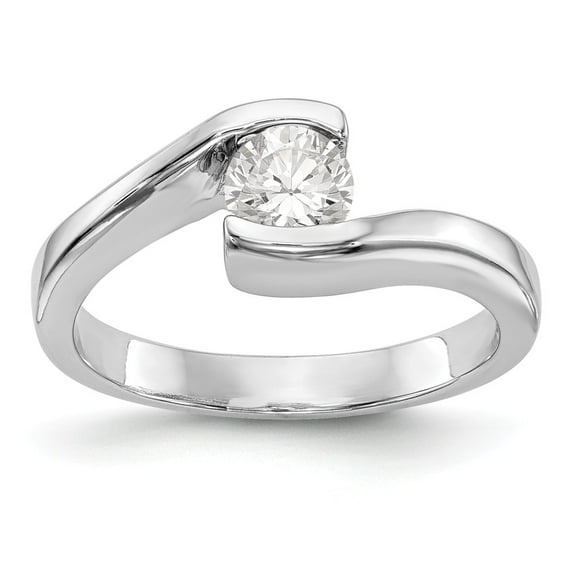 Solid 14k White Gold Bezel Solitaire Engagement Ring with CZ Cubic Zirconia Size 6