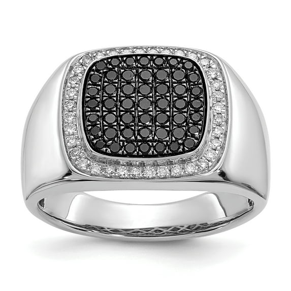 Solid 14k White Gold BlacK and Simulated CZ Mens Ring