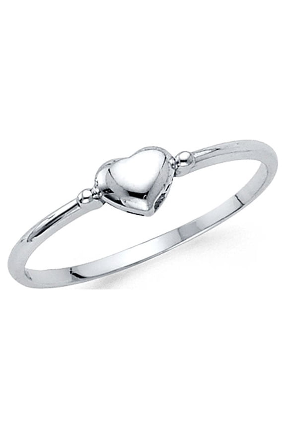 Solid 14k White Gold Bubble Heart Ring Love Band Delicate Fancy Style Polished Two Tone 5MM, Size 9