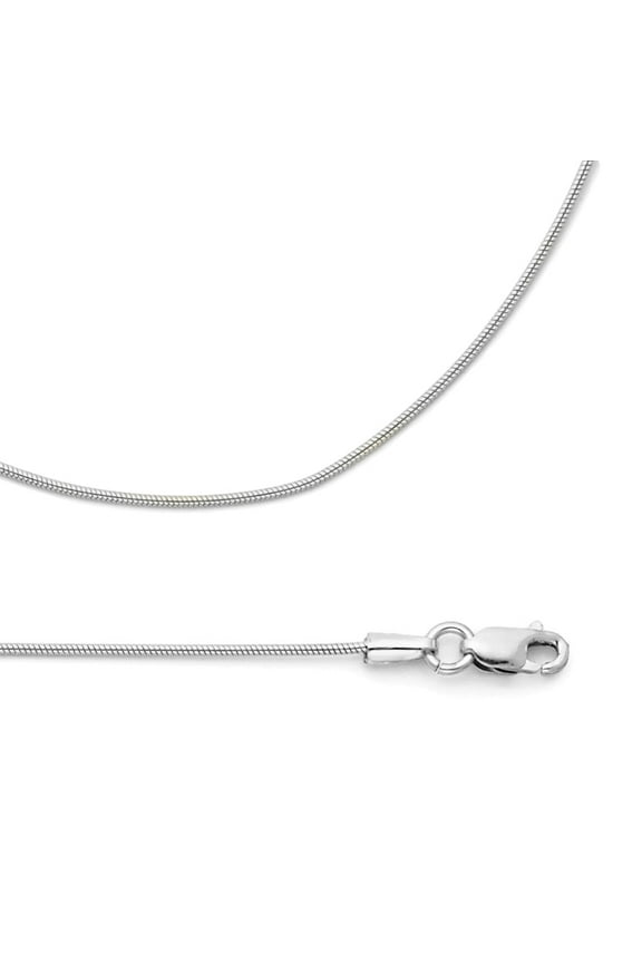Solid 14k White Gold Chain Snake Necklace Round Diamond Cut Style Polished Genuine 0.7 mm 16 inch