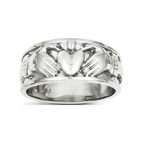 Solid 14k White Gold Claddagh Ring (20mm) - Size 7
