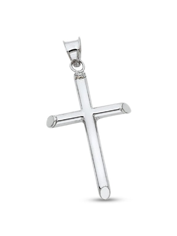 Solid 14k White Gold Cross Charm Christian Pendant Plain Classic Cross Genuine 28mm x 20mm