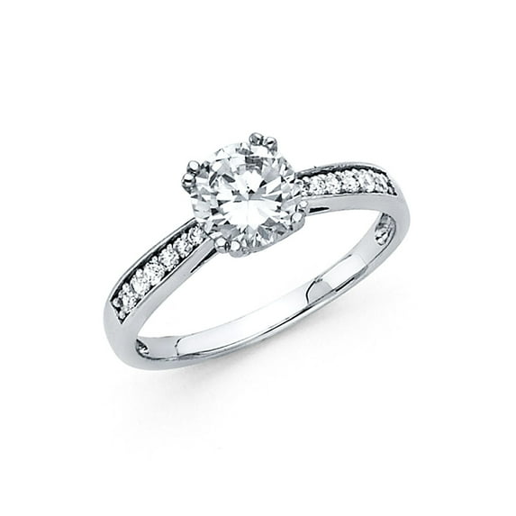 Solid 14k White Gold Cubic Zirconia CZ Engagement Ring Size 6.5