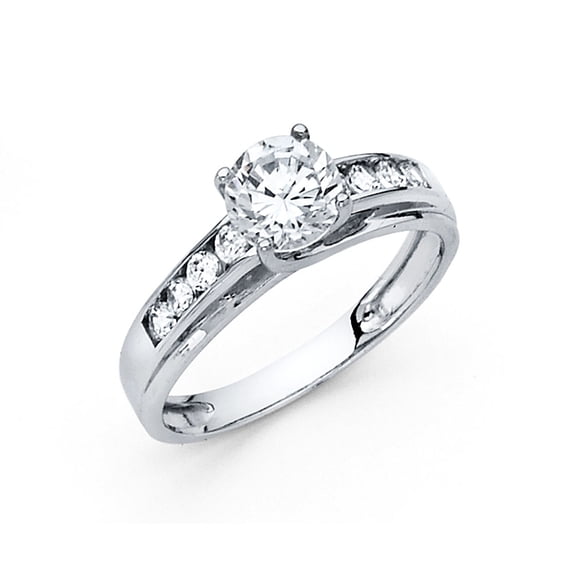 Solid 14k White Gold Cubic Zirconia CZ Engagement Ring Size 7