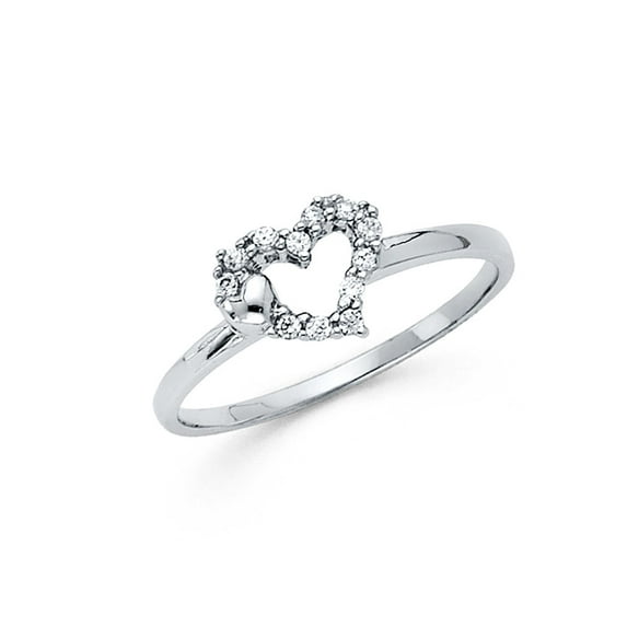 Solid 14k White Gold Cubic Zirconia CZ Heart Fashion Anniversary Ring Size 9