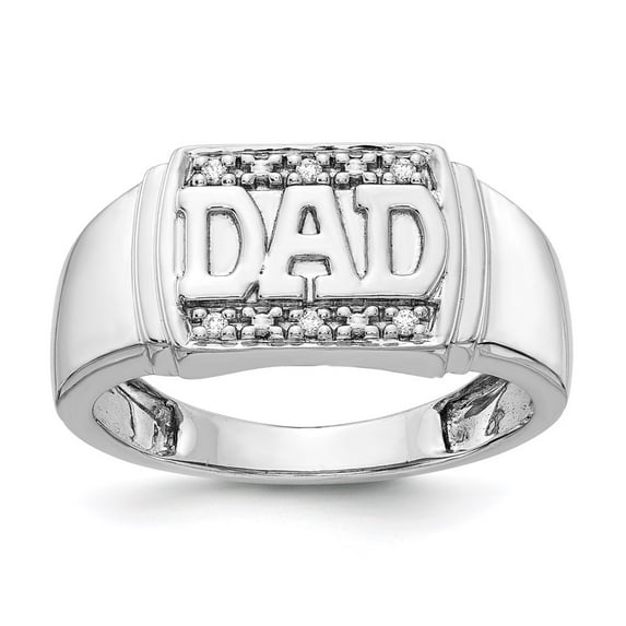 Solid 14k White Gold Diamond DAD Ring Band with CZ Cubic Zirconia Size 11