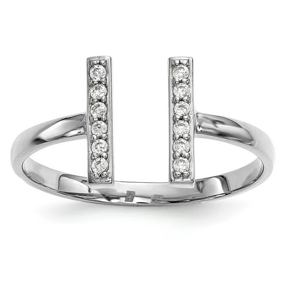 Solid 14k White Gold Diamond Double Bar Ring Band Size 8 (.096 cttw.)