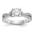 thumbnail image 1 of Solid 14k White Gold Diamond Round Diamond Side-Stones with CZ Cubic Zirconia Center Stone By-Pass Engagement Ring Size 6.5, 1 of 8