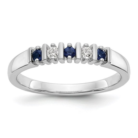 Solid 14k White Gold Diamond Sapphire Blue September Gemstone Wedding Band Ring Size 9 (.08 cttw.)