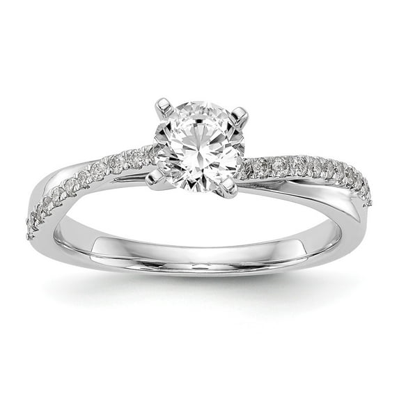 Solid 14k White Gold Diamond Side-Stones with CZ Cubic Zirconia Peg Set Center Stone By-Pass Engagement Ring Size 5
