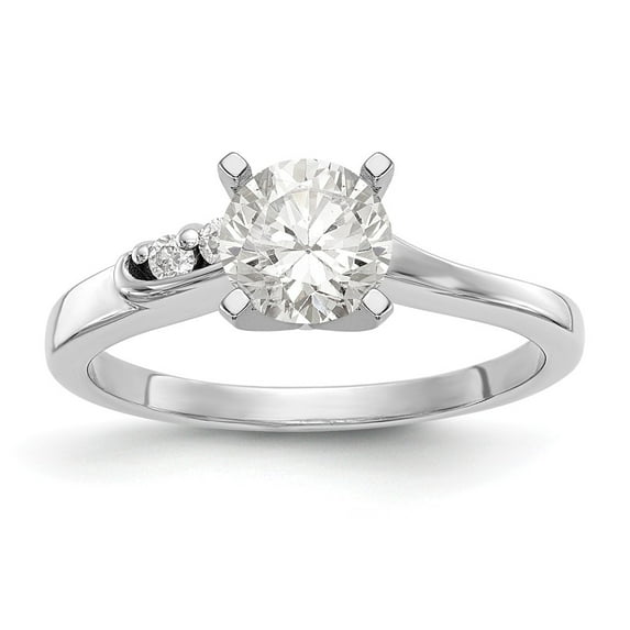 Solid 14k White Gold Diamond Side-Stones with CZ Cubic Zirconia Peg Set Center Stone By-Pass Engagement Ring Size 9