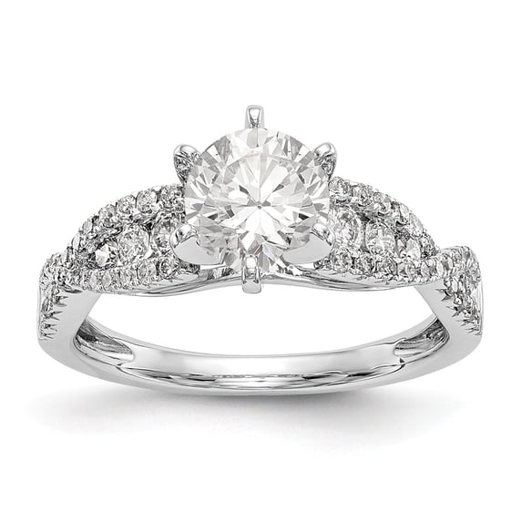 Solid 14k White Gold Diamond Side-Stones with CZ Cubic Zirconia Peg Set Center Stone Criss-Cross Engagement Ring Size 8 (Width = 4mm )