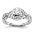 thumbnail image 1 of Solid 14k White Gold Diamond Side-Stones with CZ Cubic Zirconia Peg Set Center Stone Criss-Cross Engagement Ring Size 8, 1 of 8