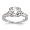 thumbnail image 1 of Solid 14k White Gold Diamond Side-Stones with CZ Cubic Zirconia Peg Set Center Stone Cushion Halo Engagement Ring Size 9, 1 of 8