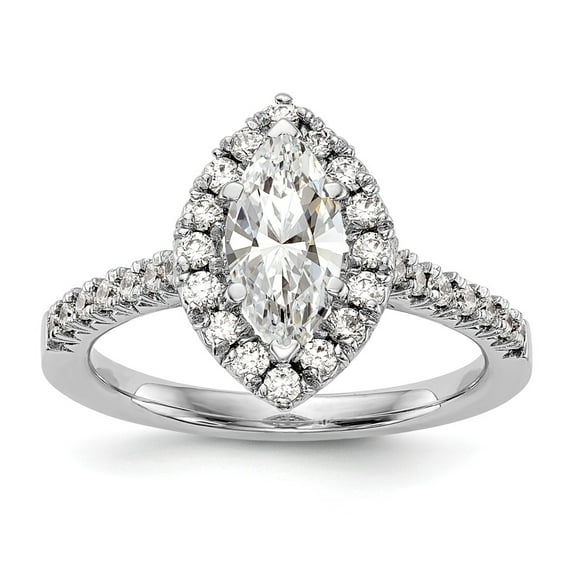 Solid 14k White Gold Diamond Side-Stones with Marquise Halo CZ Cubic Zirconia Center Stone Engagement Ring Size 8.5