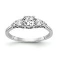 thumbnail image 1 of Solid 14k White Gold Diamond Three Stone Plus Diamond Side-Stones with CZ Cubic Zirconia Center Stone Engagement Ring Size 8.5, 1 of 8