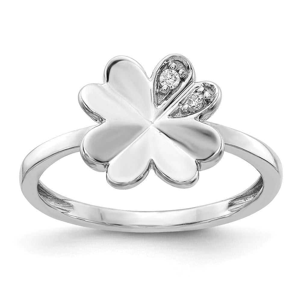 Solid 14k White Gold Diamond Unique Clover Ring Band Size 6 (.04 cttw ...