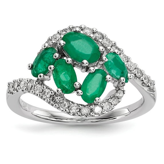 Solid 14k White Gold Diamond and Emerald Green May Gemstone Engagement Ring Size 6.5 (.34 cttw.)