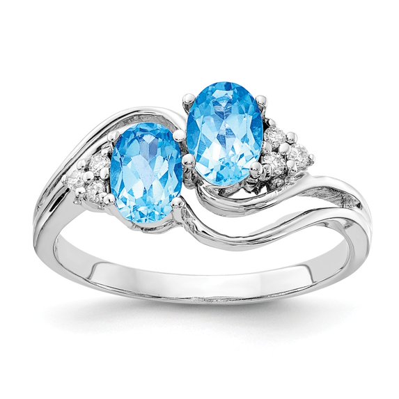Solid 14k White Gold Diamond and Gemstone Ring Band with CZ Cubic Zirconia Size 7.5 (Width = 2mm )