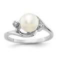 thumbnail image 1 of Solid 14k White Gold Diamond and Pearl Ring Band with CZ Cubic Zirconia Size 5.5 (Width = 2mm ), 1 of 6