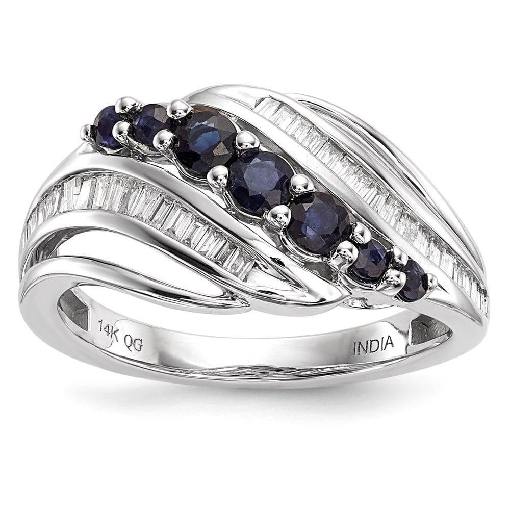 Solid 14k White Gold Diamond and Sapphire Blue September