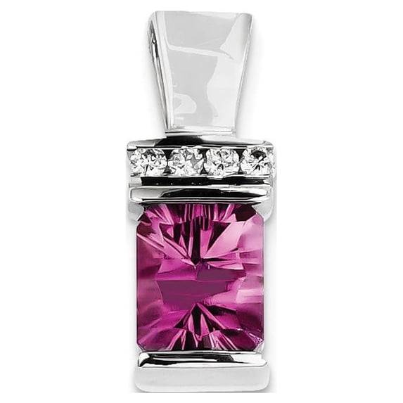 Solid 14k White Gold Diamond created pink Sapphire concave laser cut Slide Pendant Charm - 24mm x 10mm (.164 cttw.)
