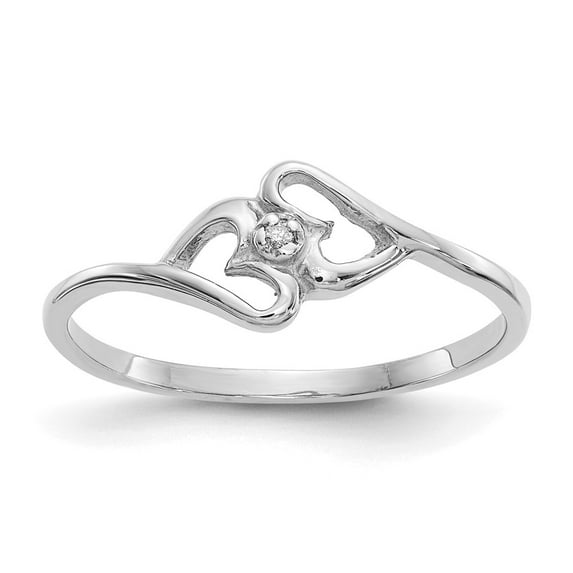 Solid 14k White Gold Diamond heart Ring Band Size 6.5
