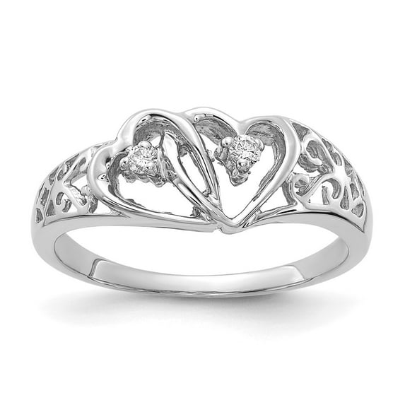 Solid 14k White Gold Diamond heart Ring Band Size 7.5 (.04 cttw.)