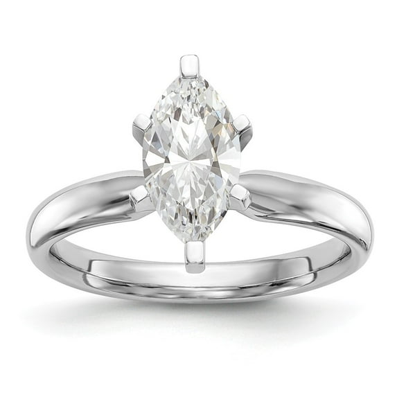Solid 14k White Gold Engagement Ring 1/3ct. Tulip Head Marquise Solitaire with CZ Cubic Zirconia Size 5
