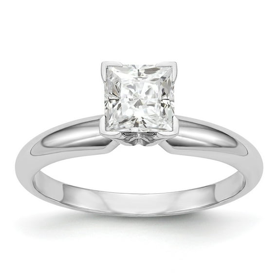 Solid 14k White Gold Engagement Solitaire 4mm Medium-Weight V-End Princess Ring Band with CZ Cubic Zirconia Size 7