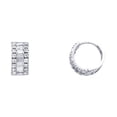 thumbnail image 1 of Solid 14k White Gold Fancy Huggie Hoop Earrings Huggies Round Baguette CZ Stylish Fashion Small 14 mm, 1 of 1