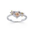 thumbnail image 1 of Solid 14k White Gold Fifteen 15 Years Birthday Quincea_era Heart Cubic Zirconia CZ Fashion Anniversary Ring Size 7, 1 of 2